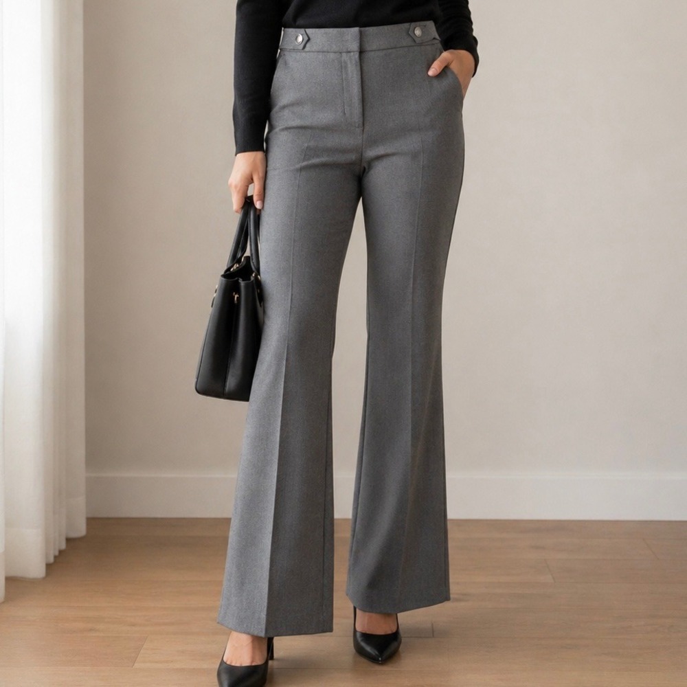 LOFT Womens Marisa Gray Flare Leg Dress Pants Silver‎ Crest Button Career Sz 8